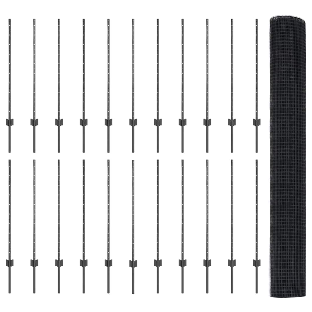 Tvora su stulpais Pilka 1 x 50 m Plienas ir PVC