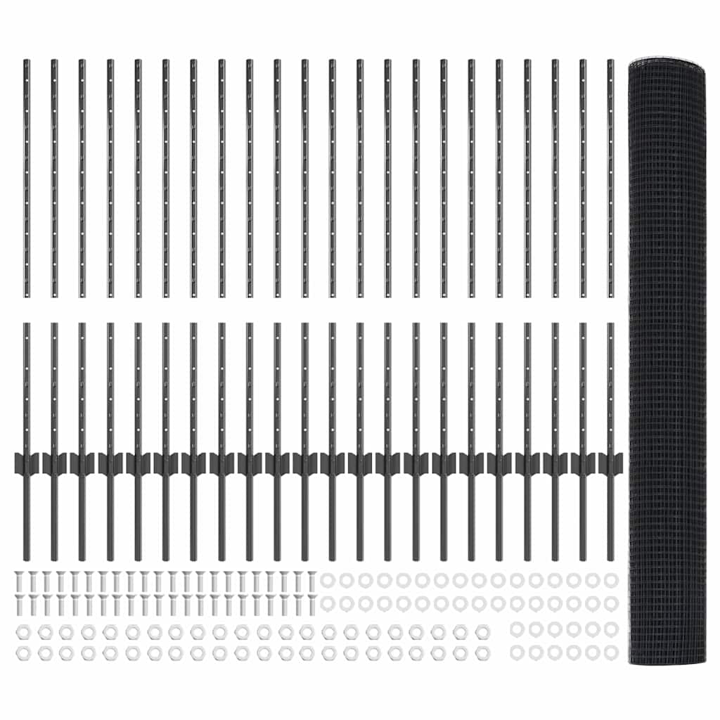 Tvora su stulpais Pilka 1 x 50 m Plienas ir PVC