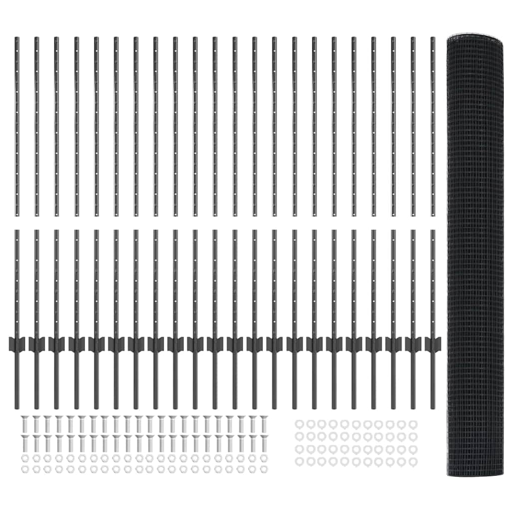 Suvirintas vielos tvora su stulpeliais 50 x 1,2 m Pilka