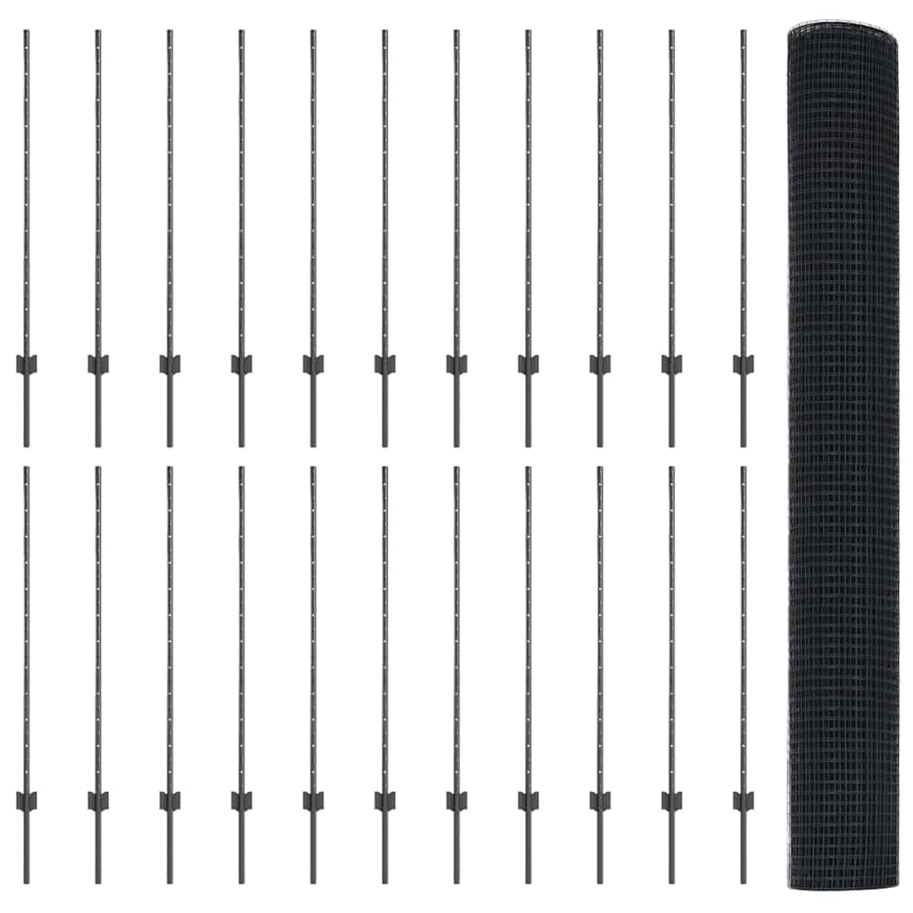 Suvirintas vielos tvora su stulpeliais 50 x 1,2 m Pilka