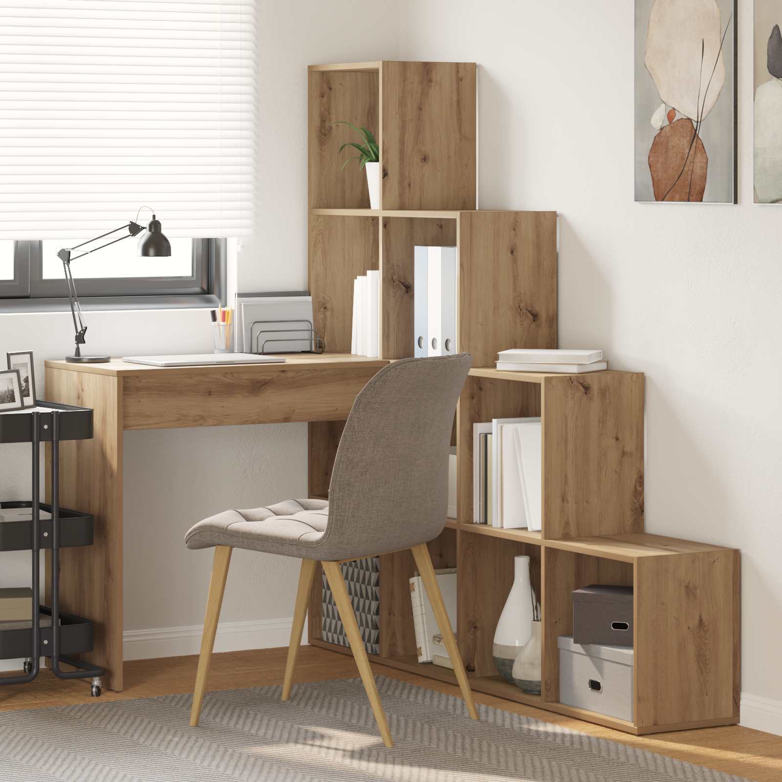 Corner desk with shelf artisan oak