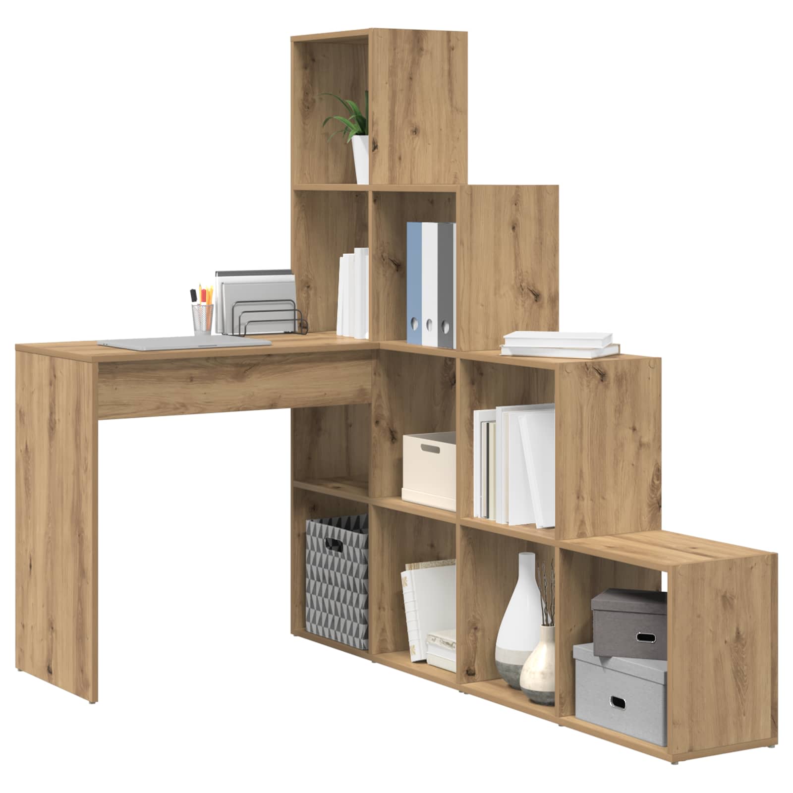 Corner desk with shelf artisan oak