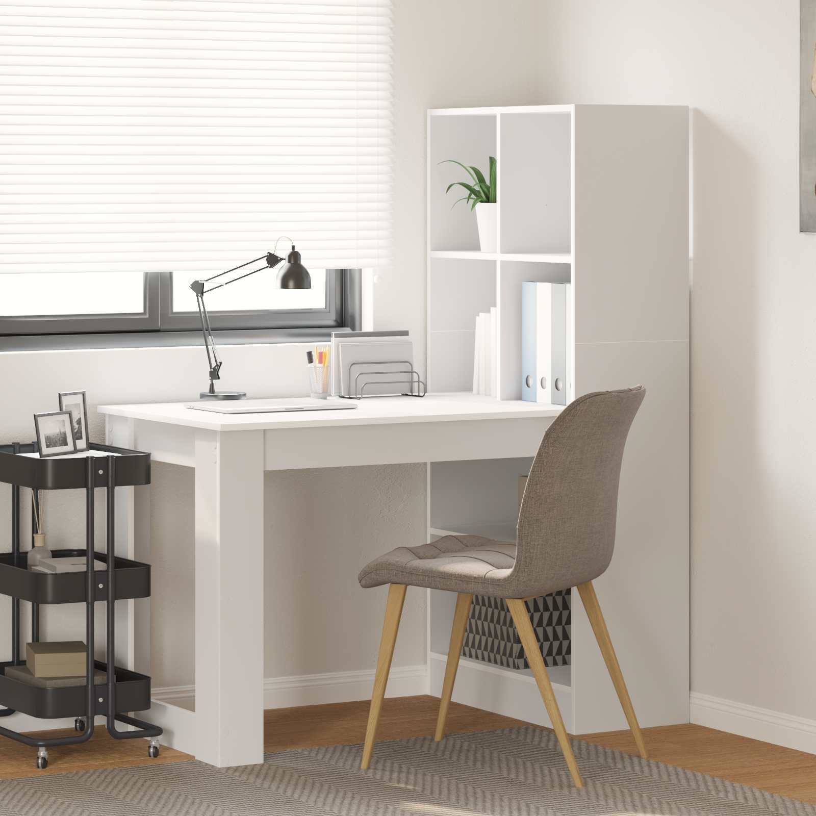 Galds ar plauktu un uzglabāšanas vietu Balts 122 x 67 x 145 cm