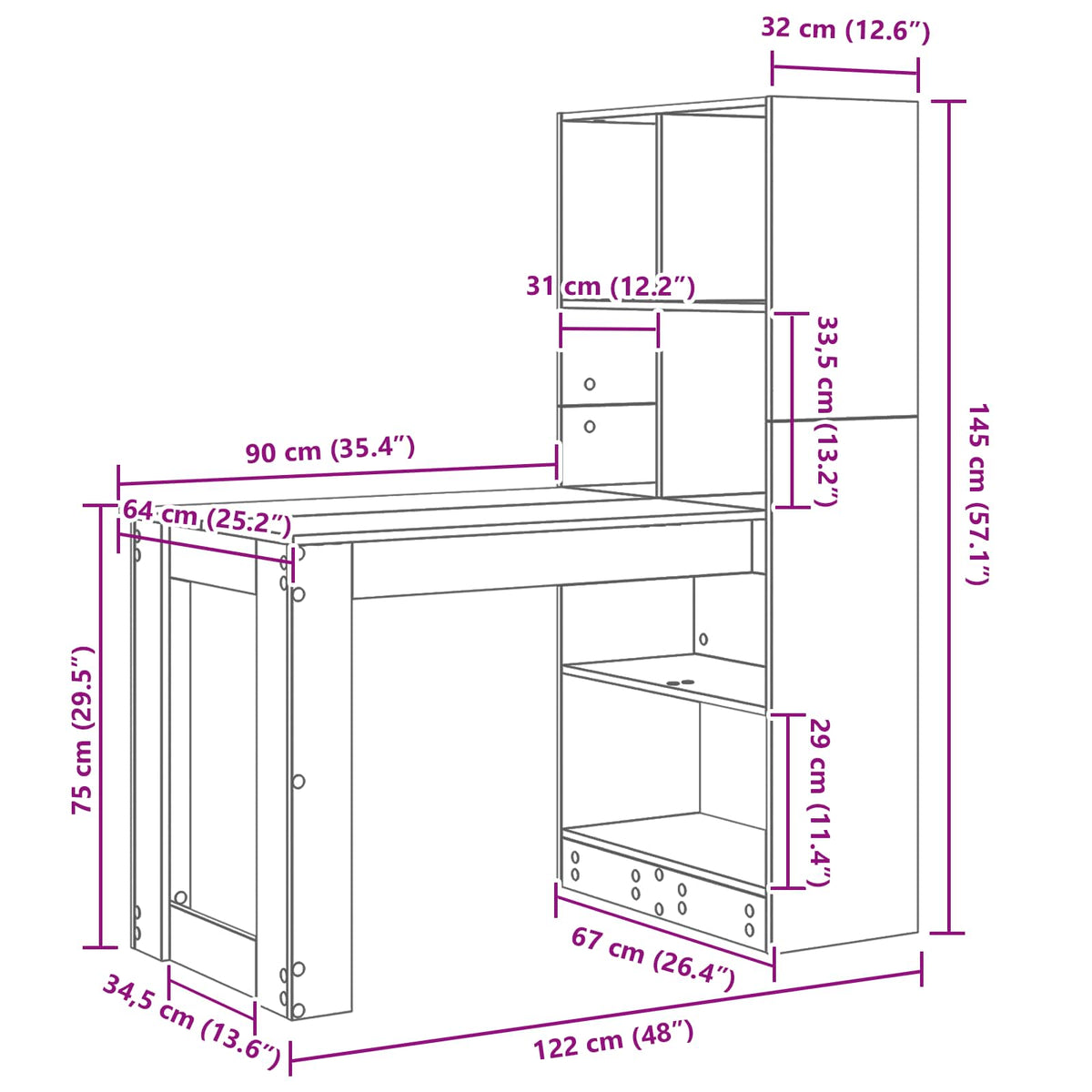 Stalas su lentyna su saugykla Balta 122 x 67 x 145 cm