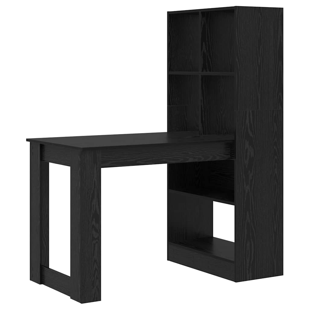 Stalas su lentyna su saugykla juoda ąžuolo 122 x 67 x 145 cm