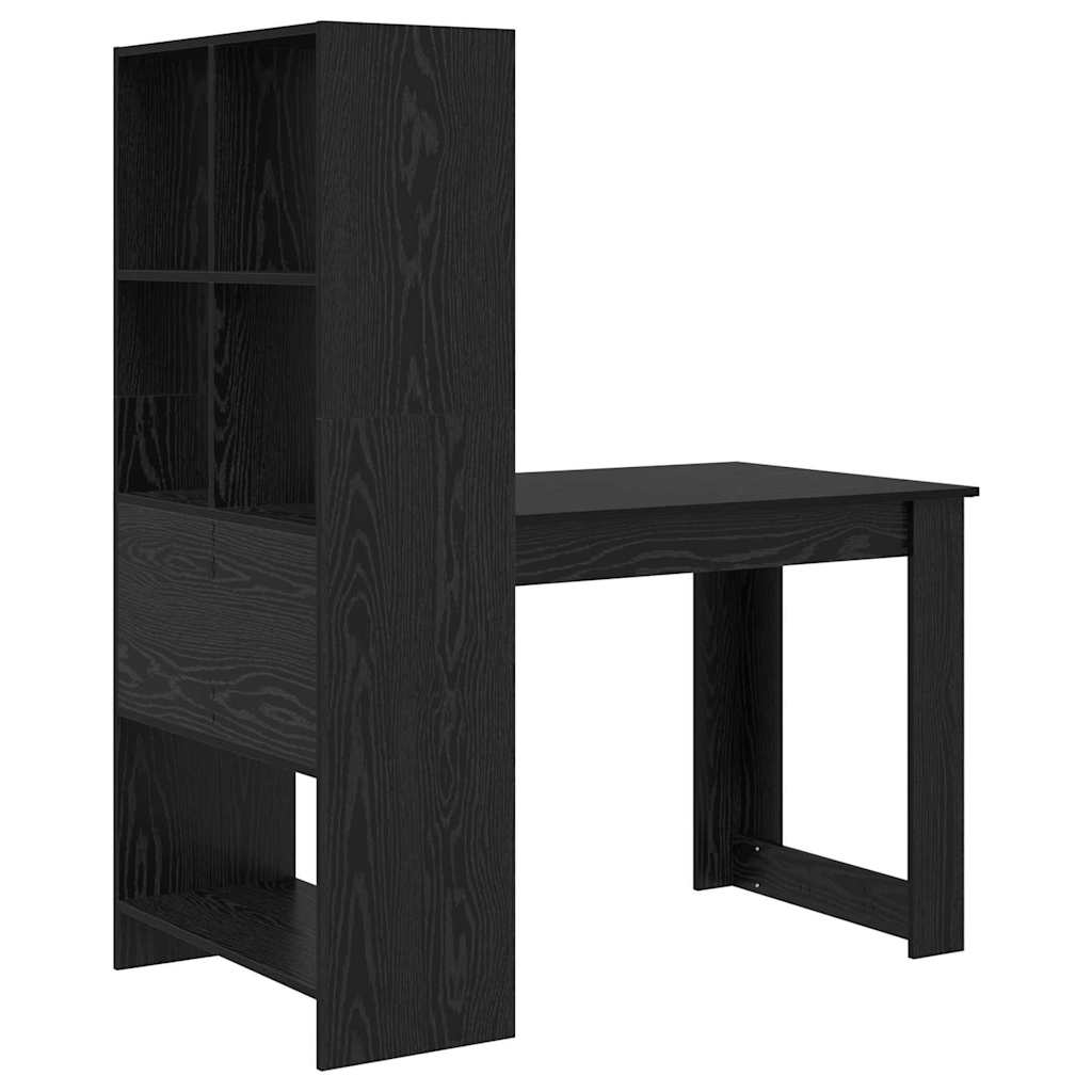 Stalas su lentyna su saugykla juoda ąžuolo 122 x 67 x 145 cm