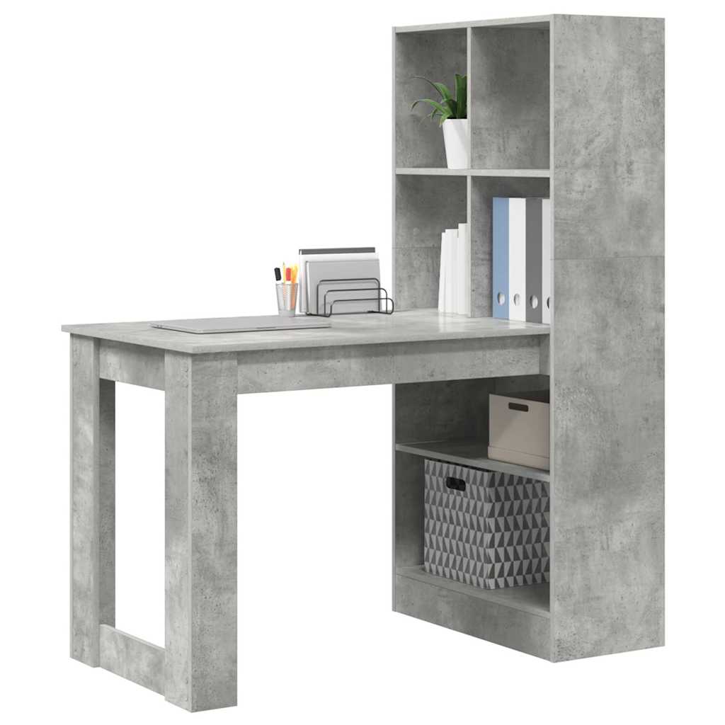 Stalas su lentyna su saugykla Betono pilka 122 x 67 x 145 cm