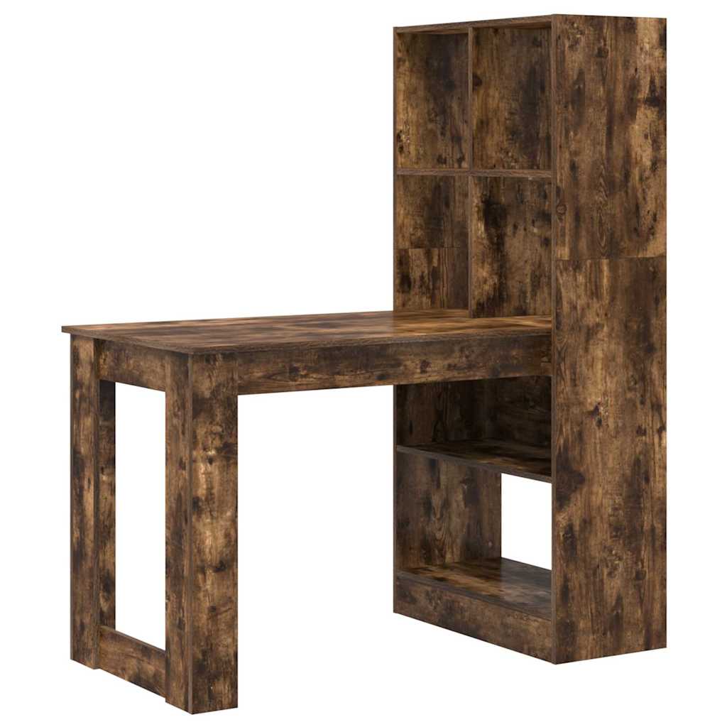 Stalas su lentyna su saugykla Dūminio ąžuolo 122 x 67 x 145 cm