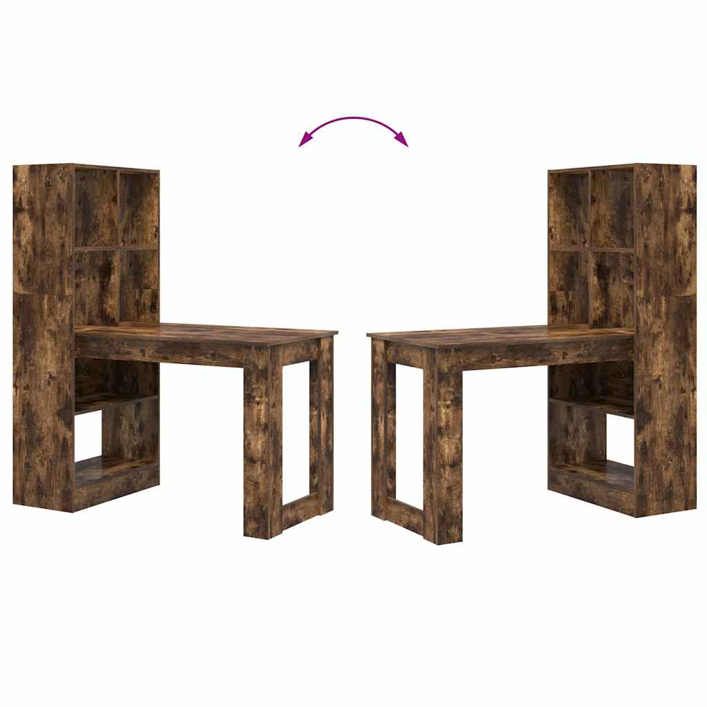 Stalas su lentyna su saugykla Dūminio ąžuolo 122 x 67 x 145 cm