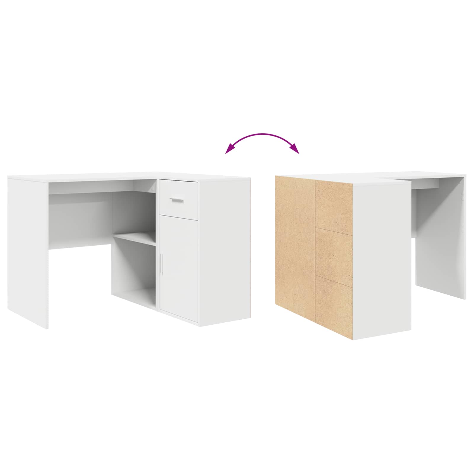 kampinis stalas baltas 102x88x75 cm Inžinerinis medis