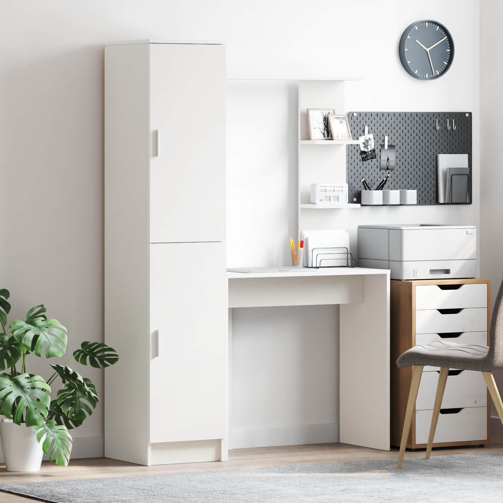 Table with Storage White Recycled Wood