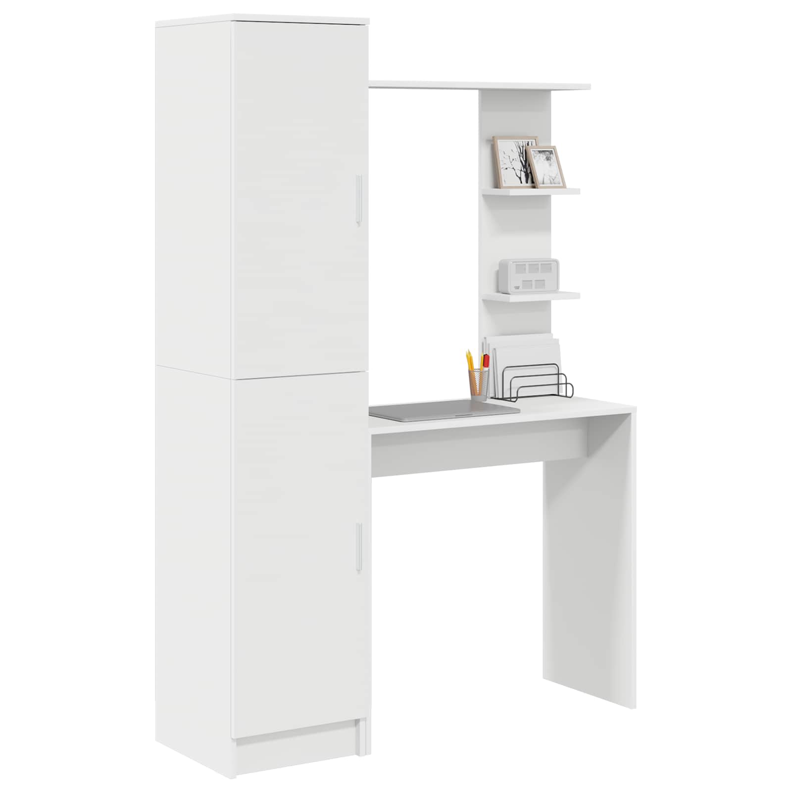 Table with Storage White Recycled Wood