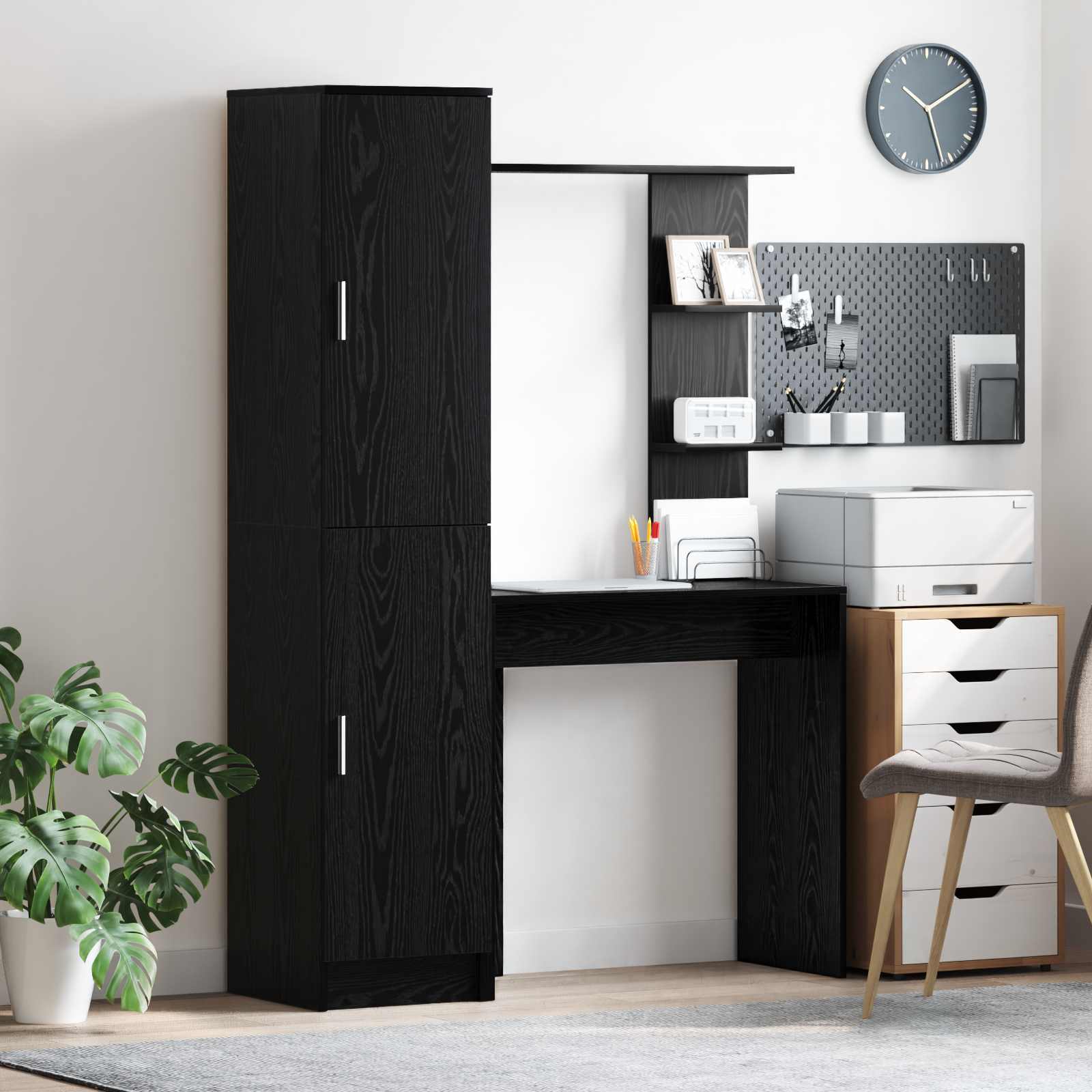 Table with storage with shelf 2 pcs black oak