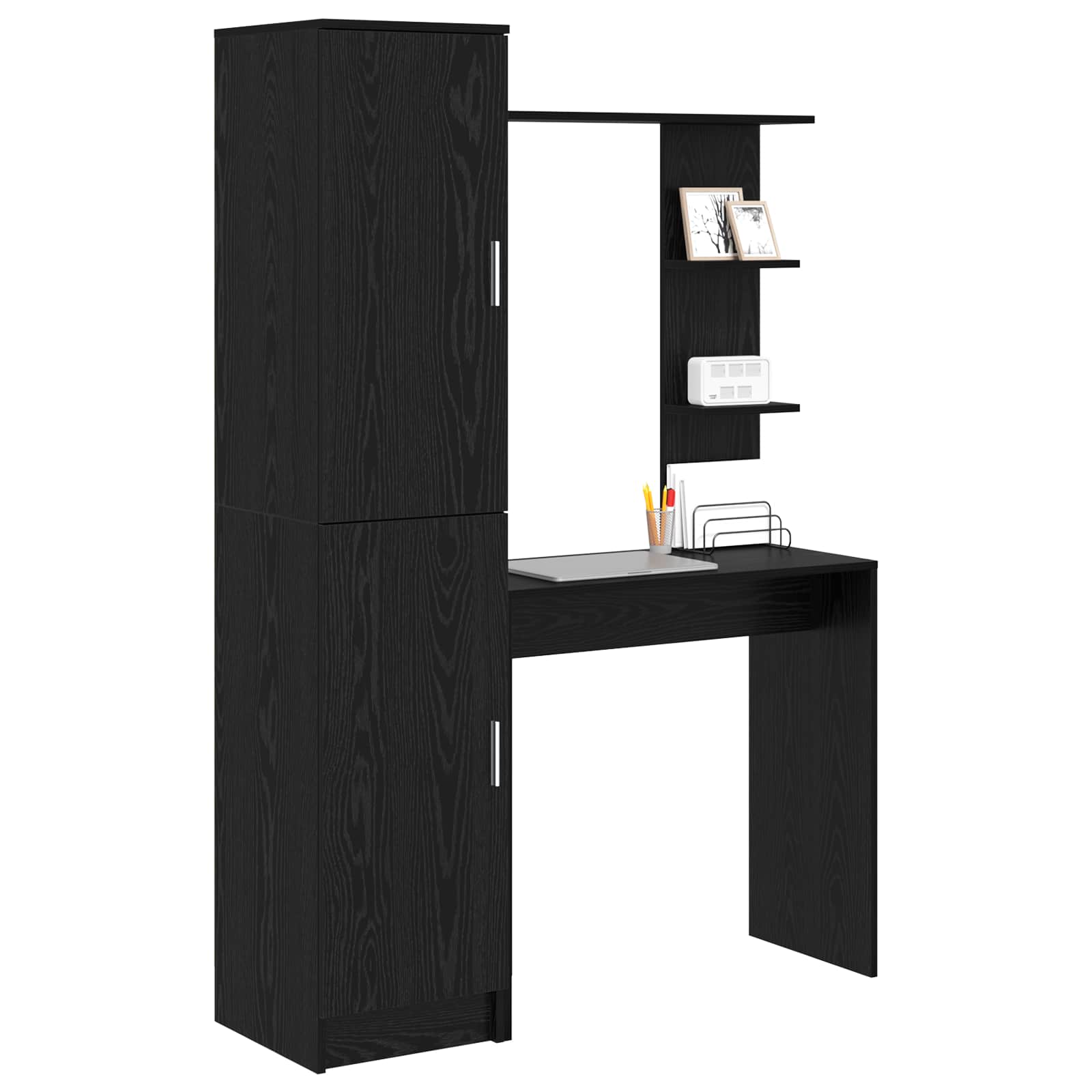 Table with storage with shelf 2 pcs black oak