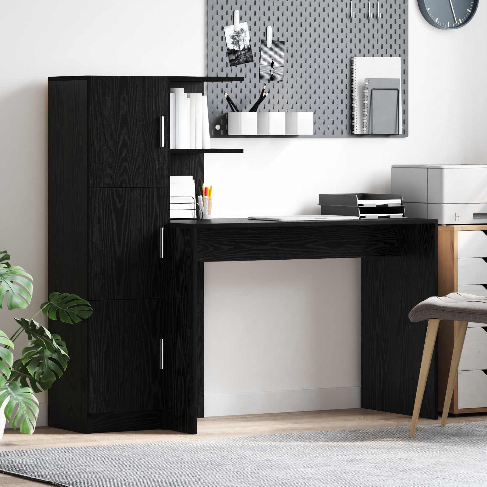 Stalas su saugojimo vieta 2 pcs juoda ąžuolo 102 x 50 x 124 cm