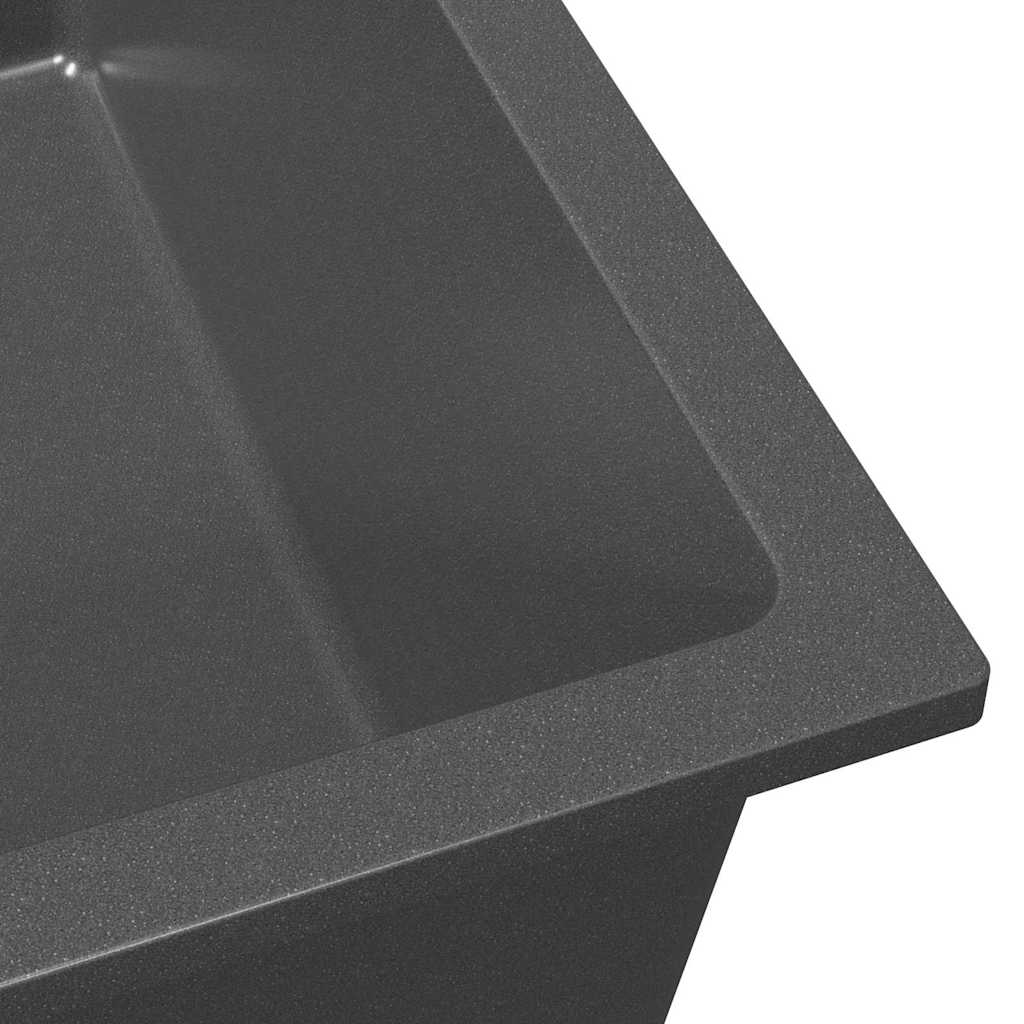 kitchen sink with overflow hole in grey granite