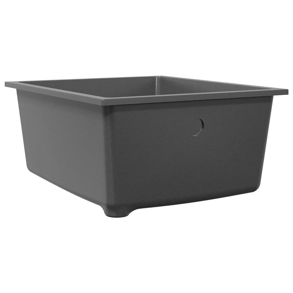 kitchen sink with overflow hole in grey granite