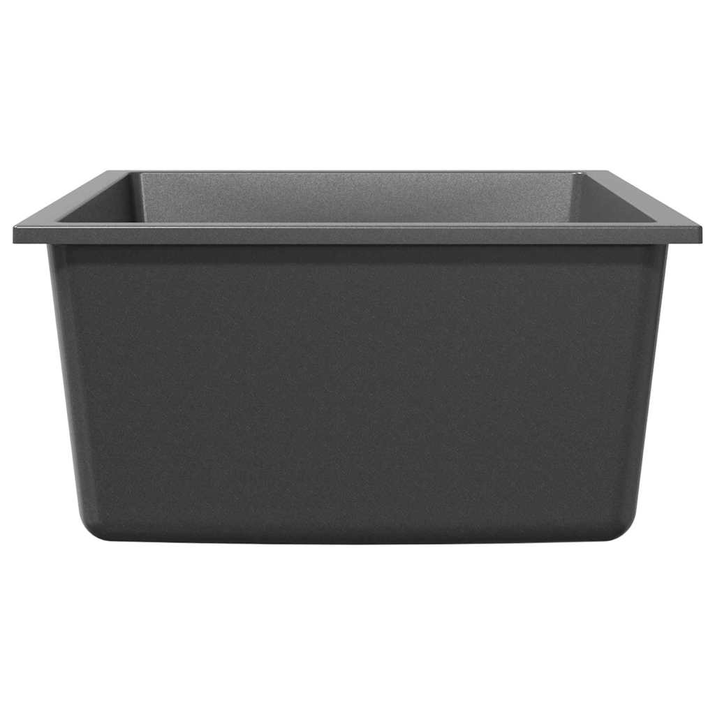 kitchen sink with overflow hole in grey granite