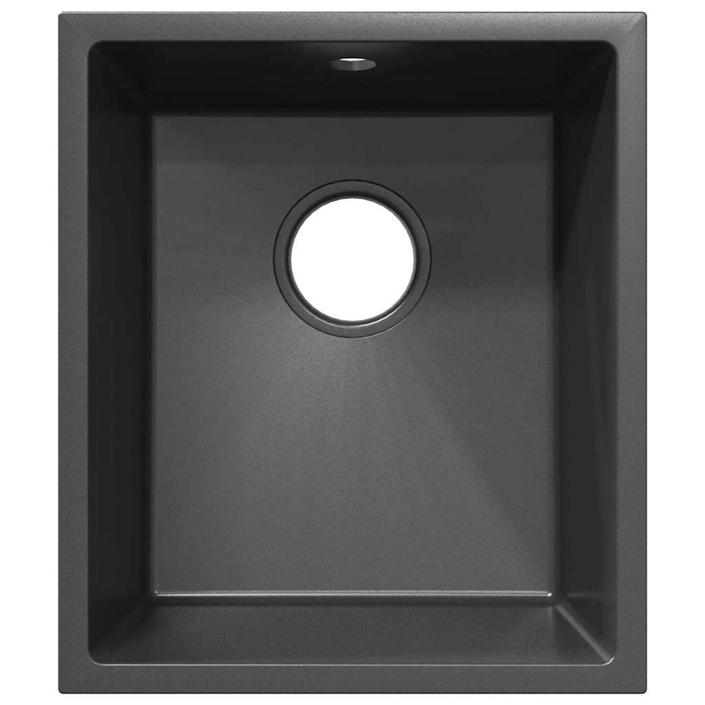 kitchen sink with overflow hole in grey granite