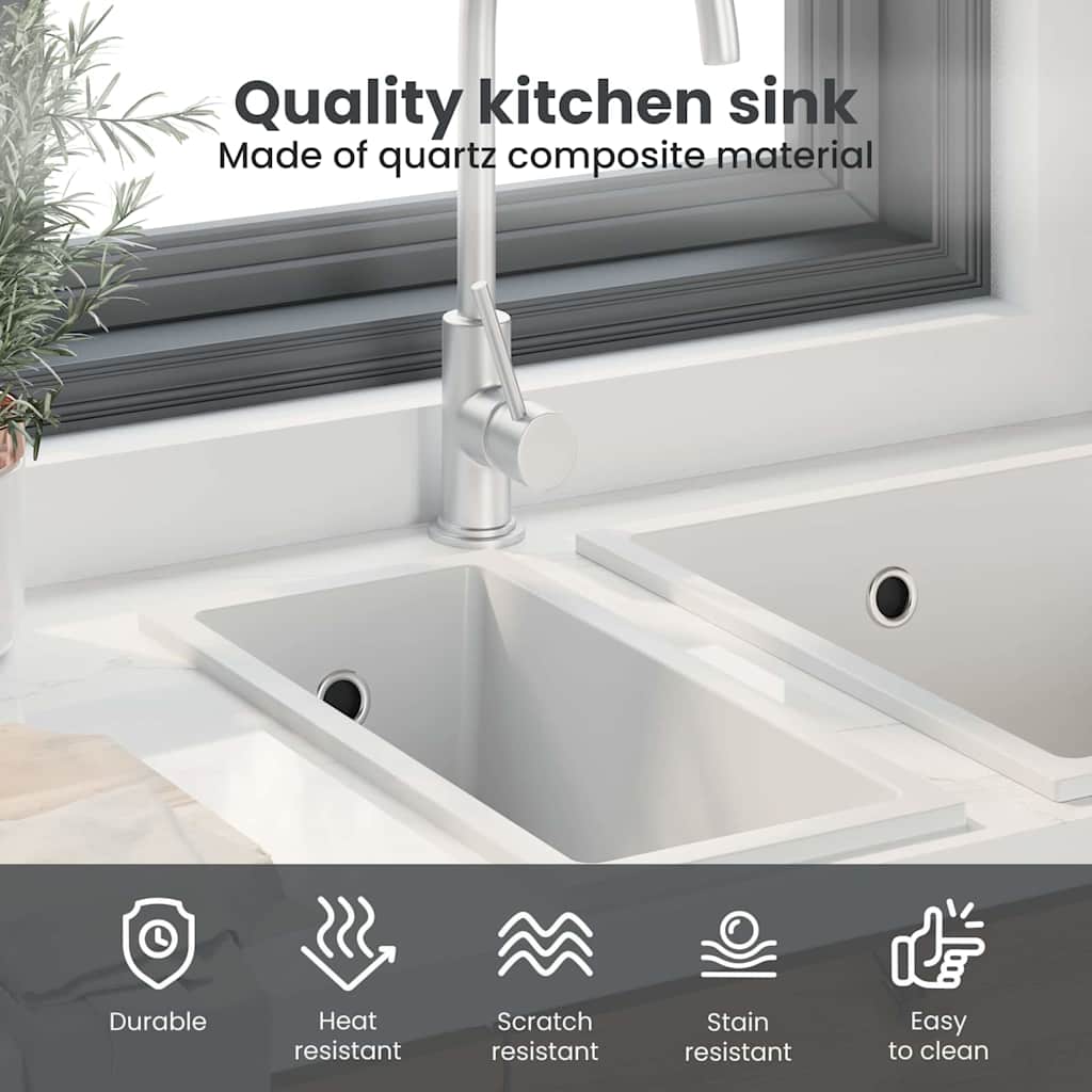 kitchen sink with overflow hole in white granite