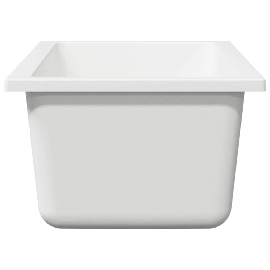 kitchen sink with overflow hole in white granite
