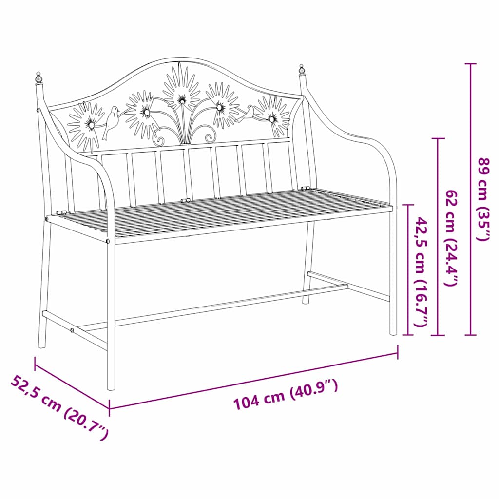 Sodo suolas Juoda 104 x 52,5 x 89 cm Plienas