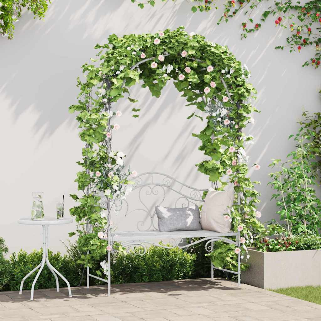 Bench White Metal 121 x 48 x 200 cm Decorative Inserts