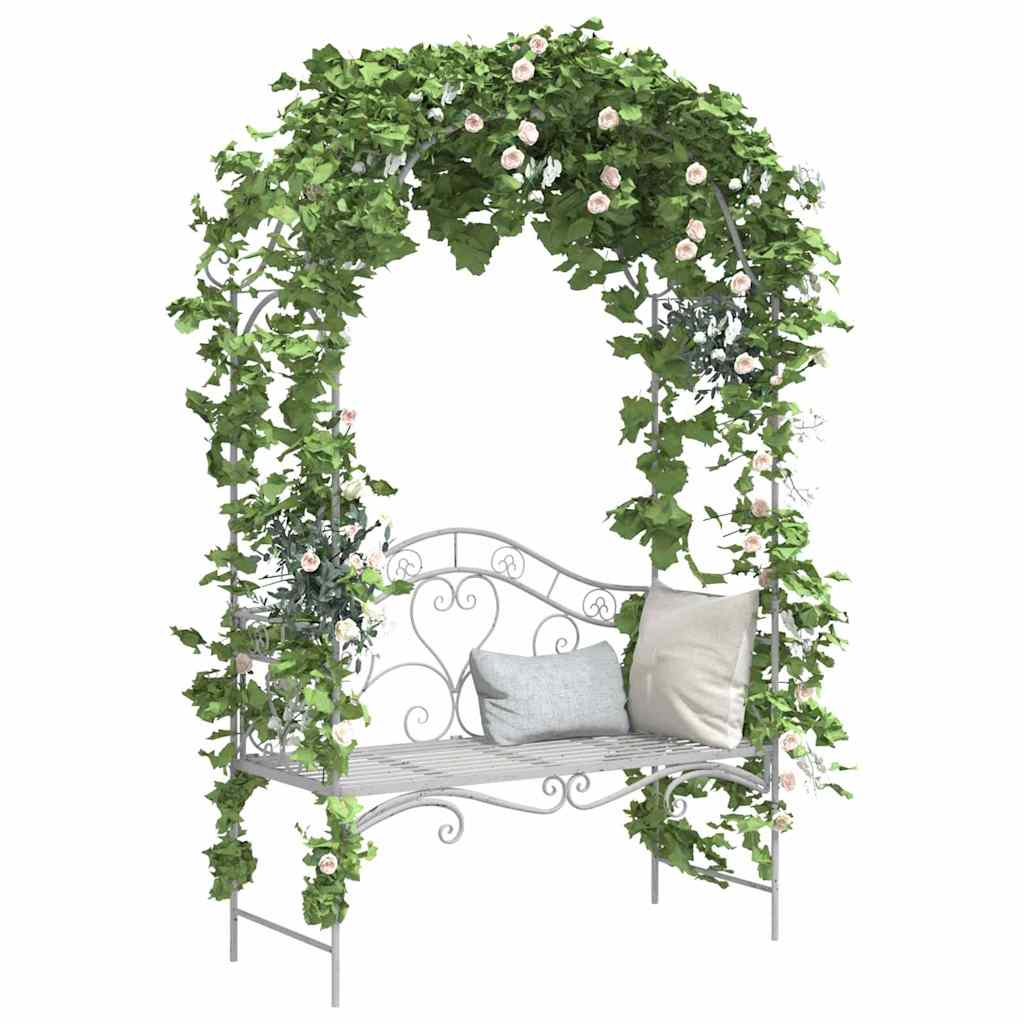 Bench White Metal 121 x 48 x 200 cm Decorative Inserts