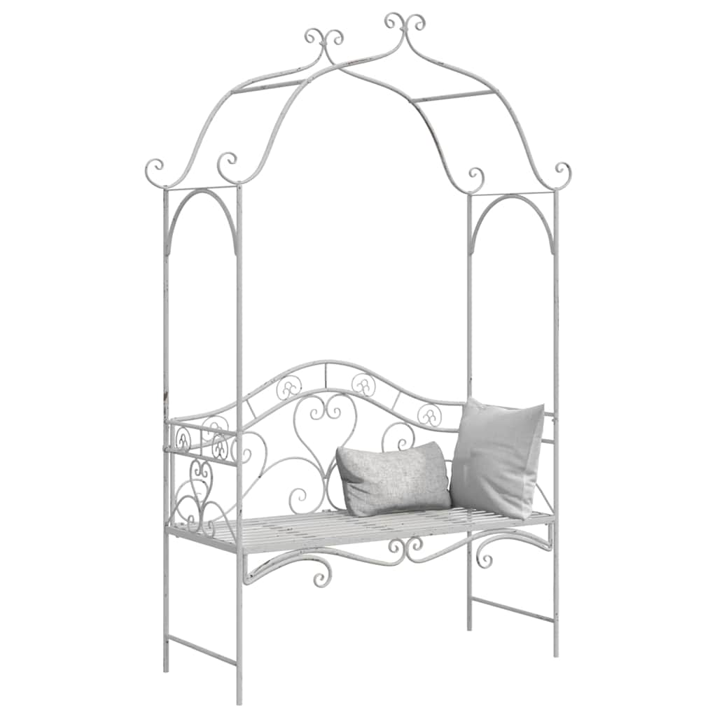 Bench White Metal 121 x 48 x 200 cm Decorative Inserts