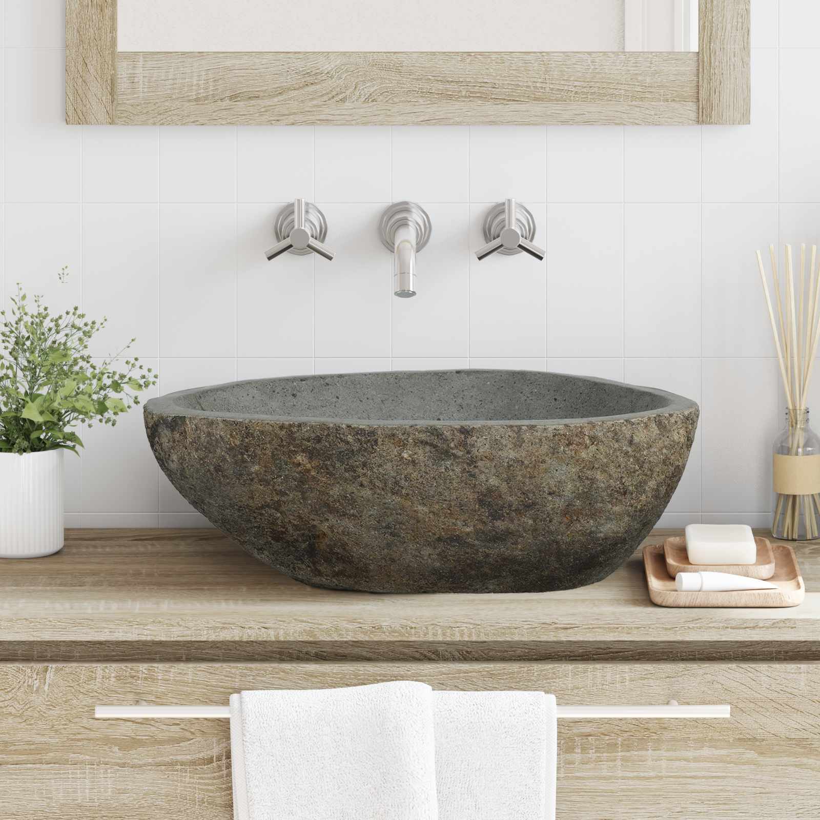 River Stone Basin Light Grey 52 x 40 x 15 cm River Stone