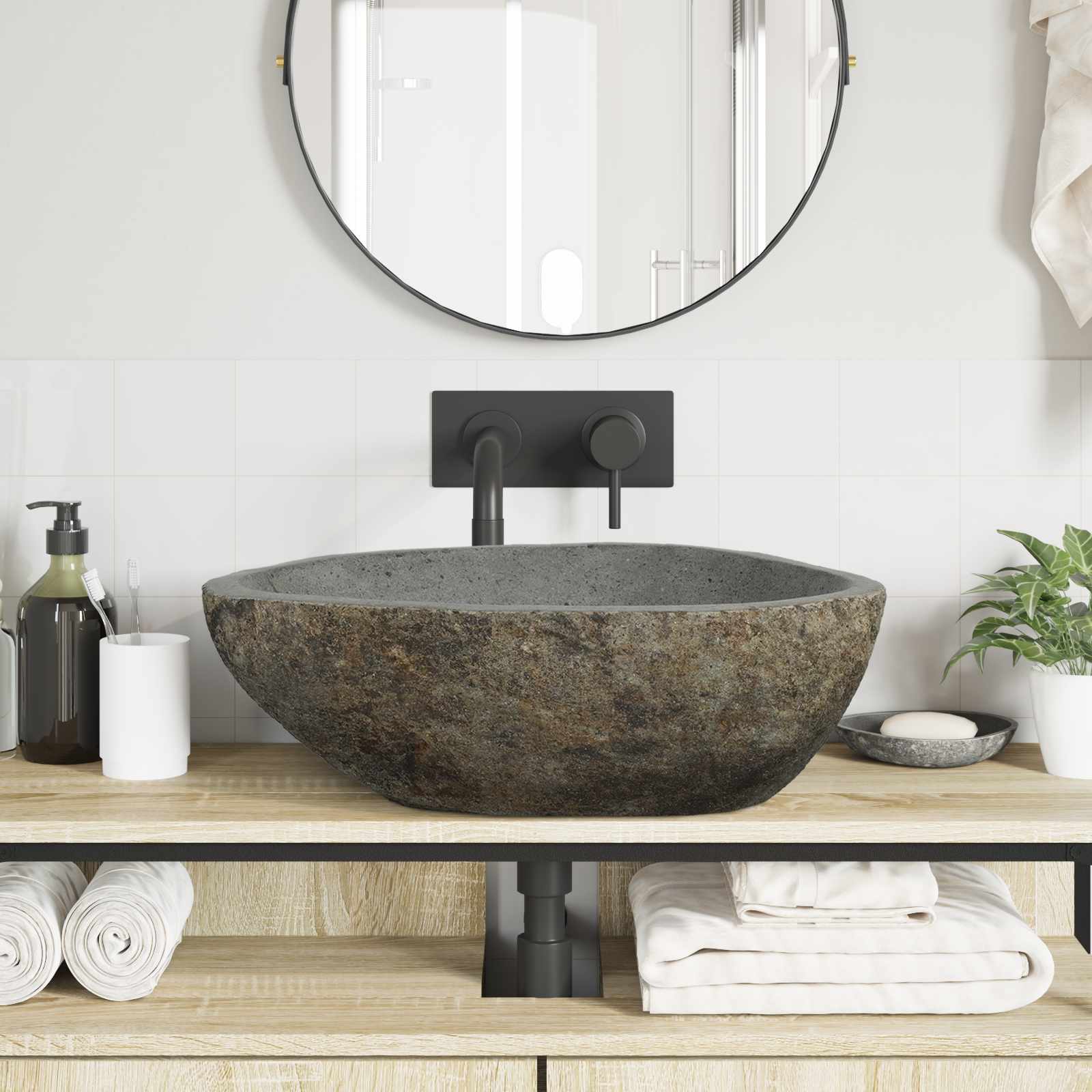 River Stone Basin Light Grey 52 x 40 x 15 cm River Stone