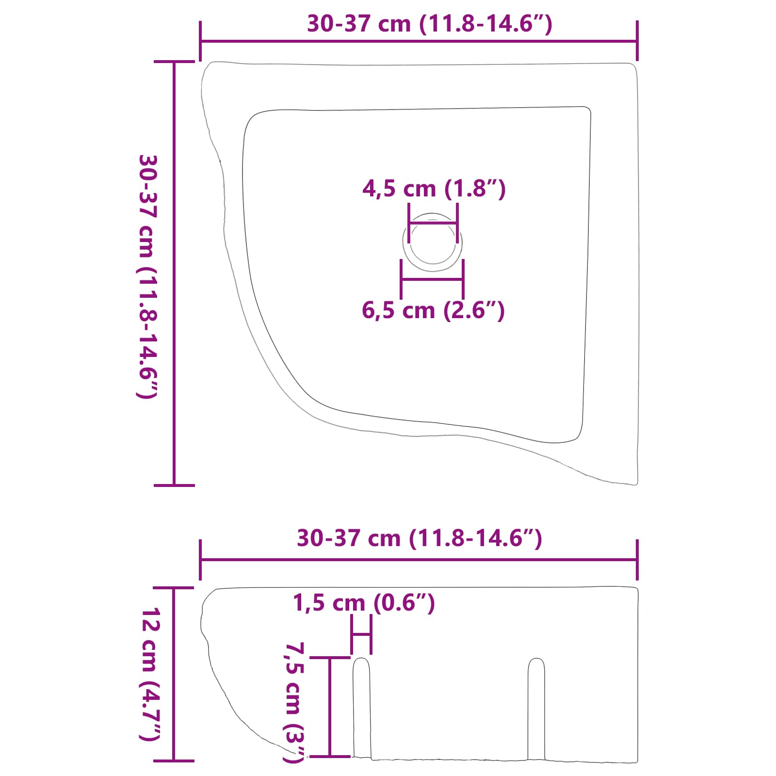Kriauklė Pilka (30-37) x (30-37) x 12 cm Upės Akmuo