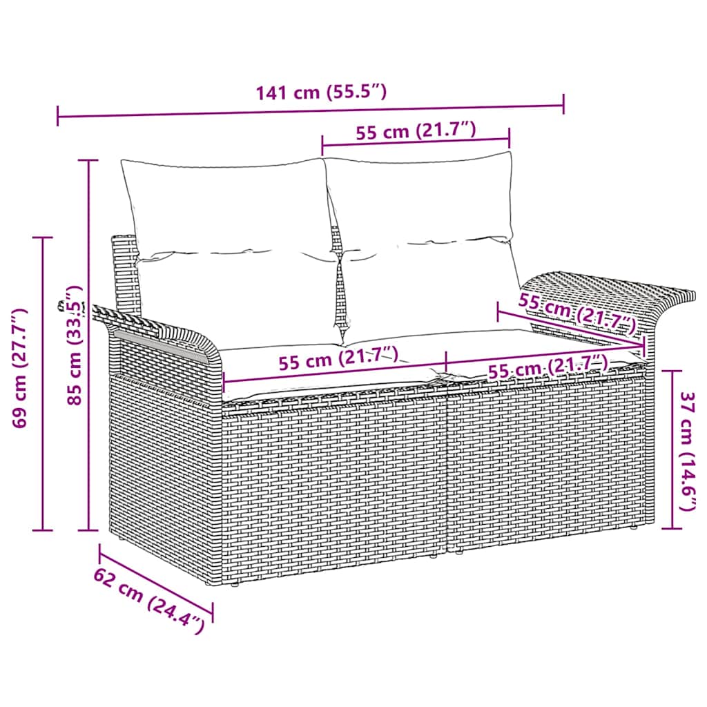 Sodo sofa su pagalve Juoda 141 x 62 x 69cm poliratanas