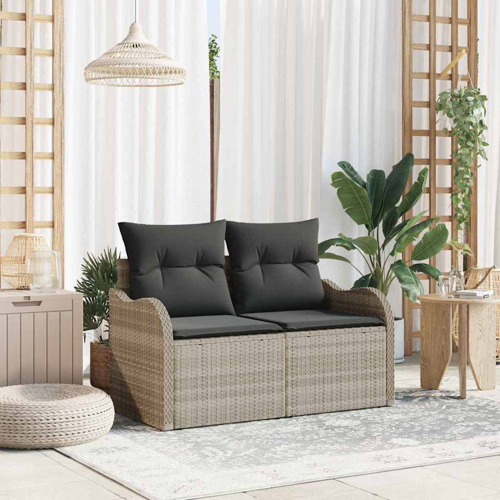 2 vietų sodo sofa su pagalvėlėmis šviesiai pilka poli ratanas