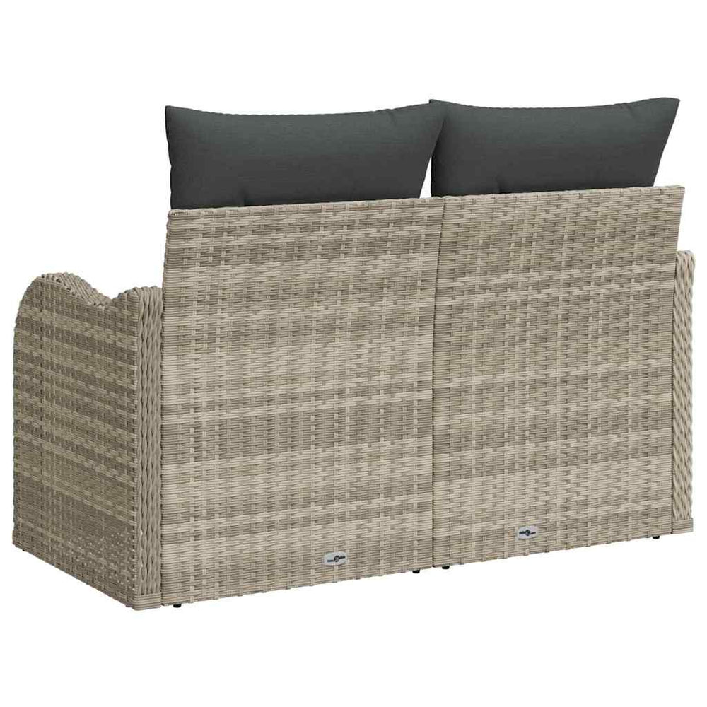 2 vietų sodo sofa su pagalvėlėmis šviesiai pilka poli ratanas