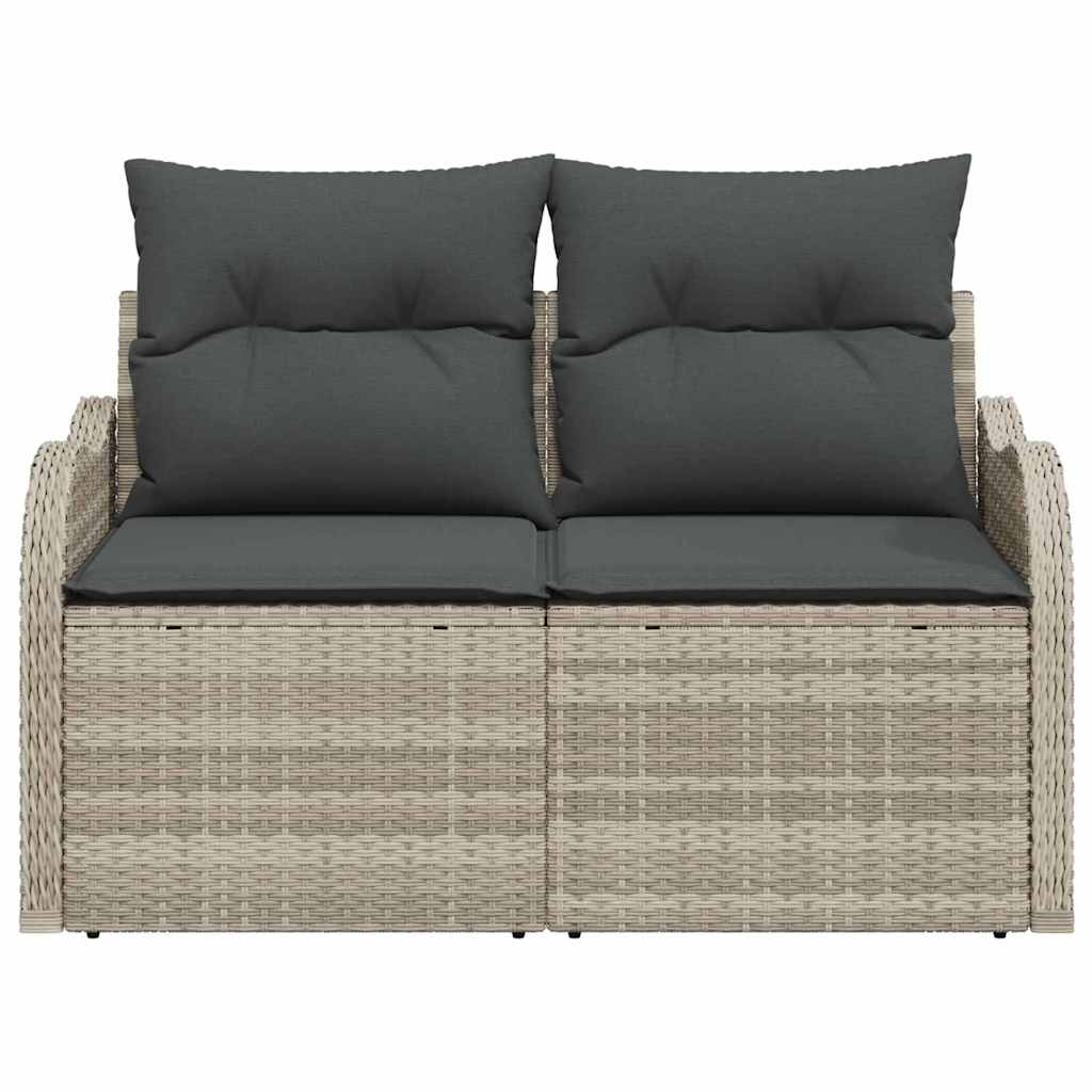 2 vietų sodo sofa su pagalvėlėmis šviesiai pilka poli ratanas