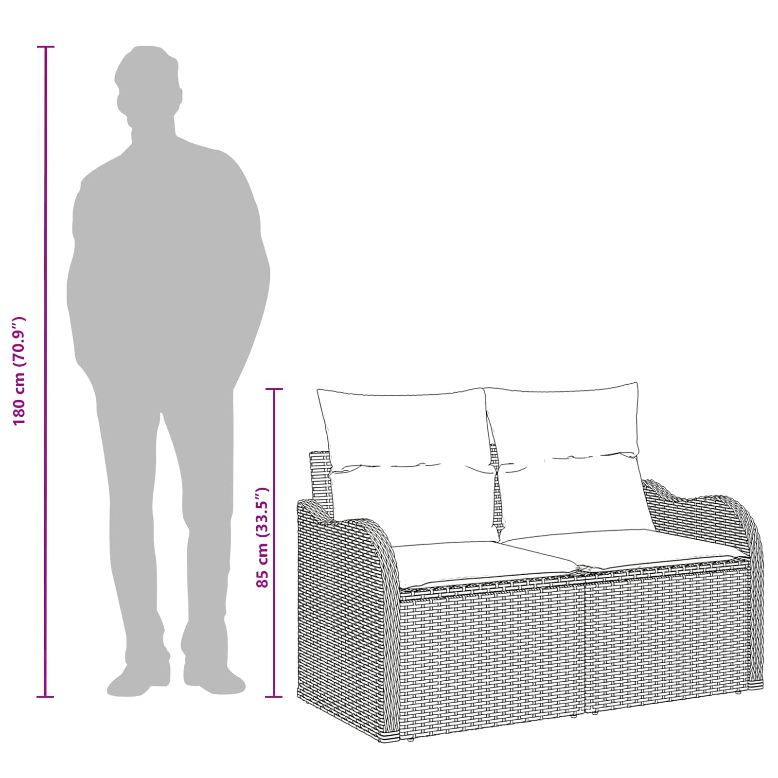 Garden sofa with cushion Light grey 121 x 62 x 69cm poly rattan