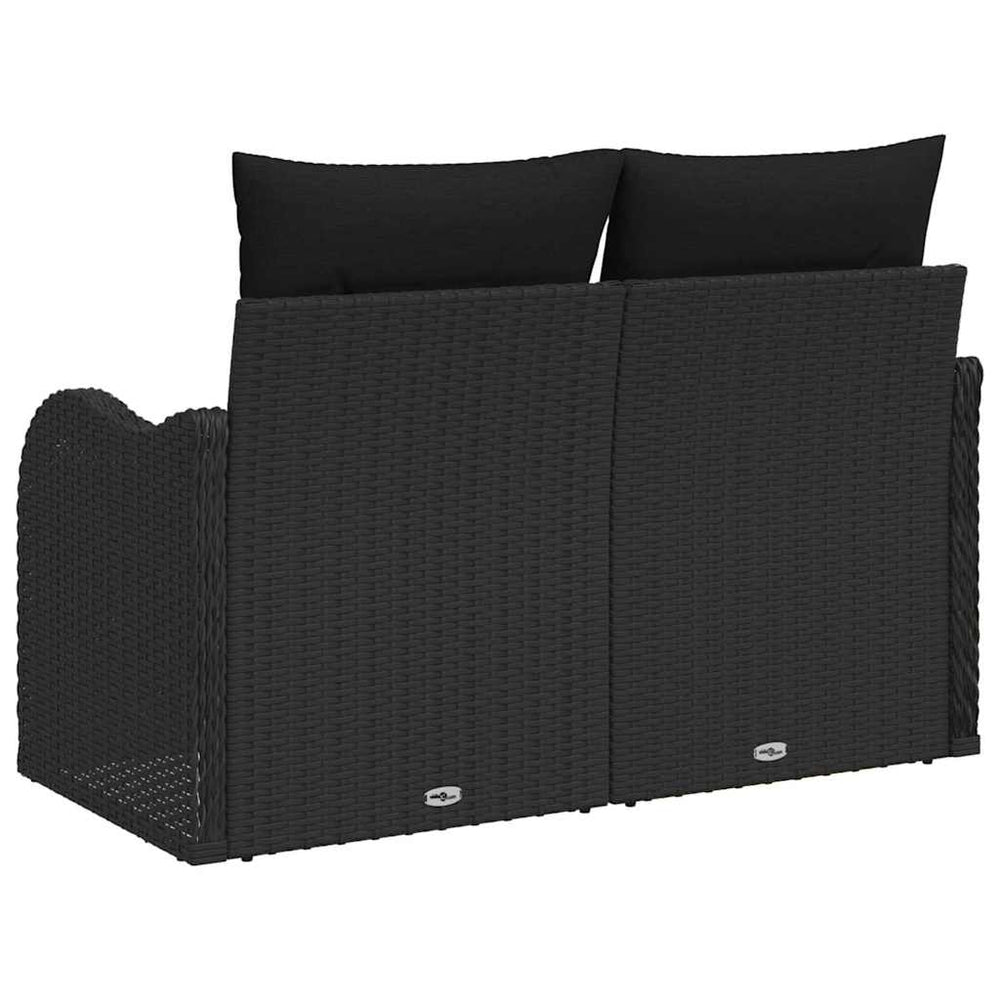 2-vietė sofa sode su pagalvėmis juoda poli ratanas