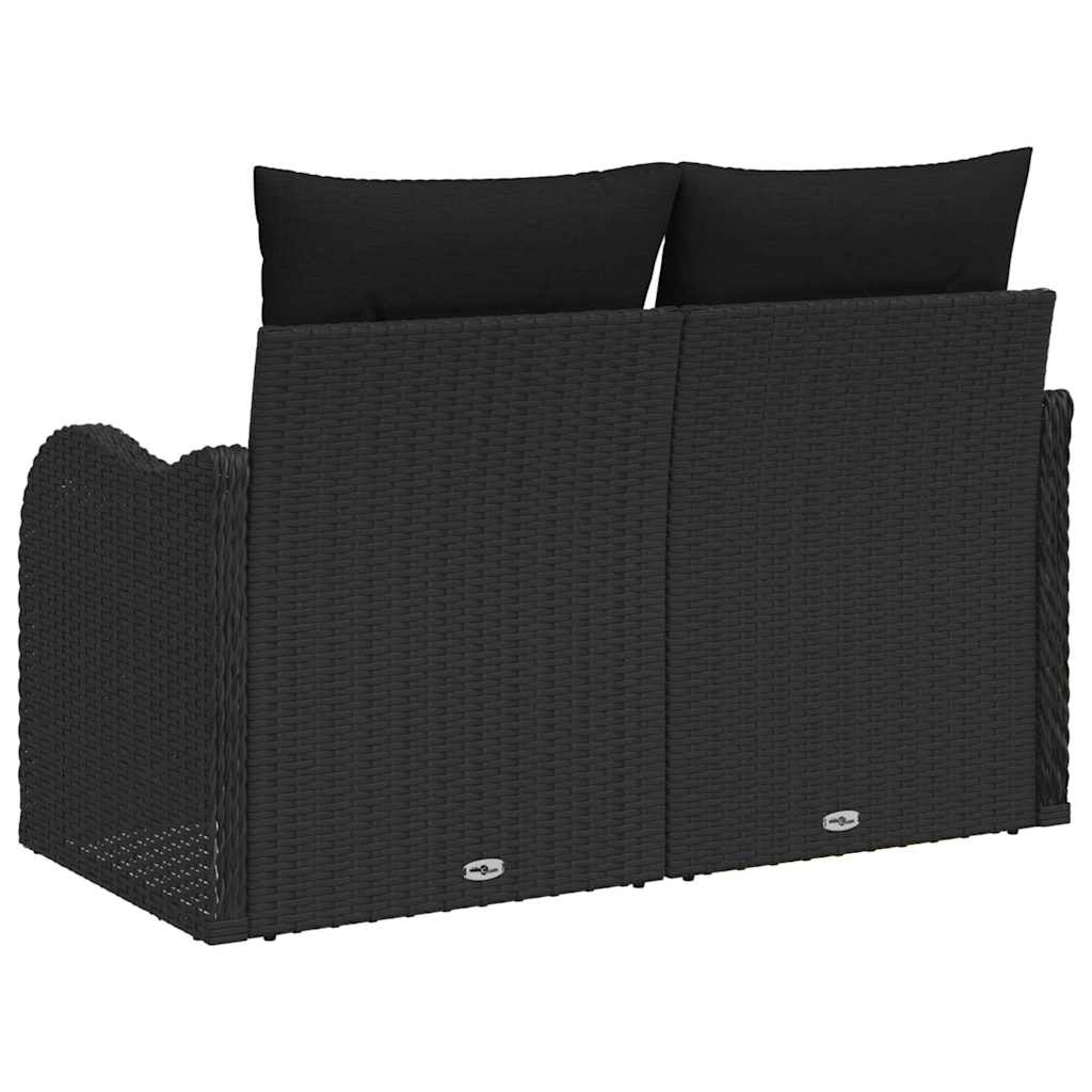 2-vietė sofa sode su pagalvėmis juoda poli ratanas