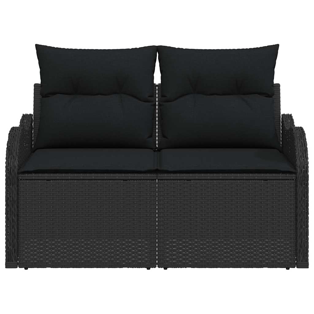 2-vietė sofa sode su pagalvėmis juoda poli ratanas