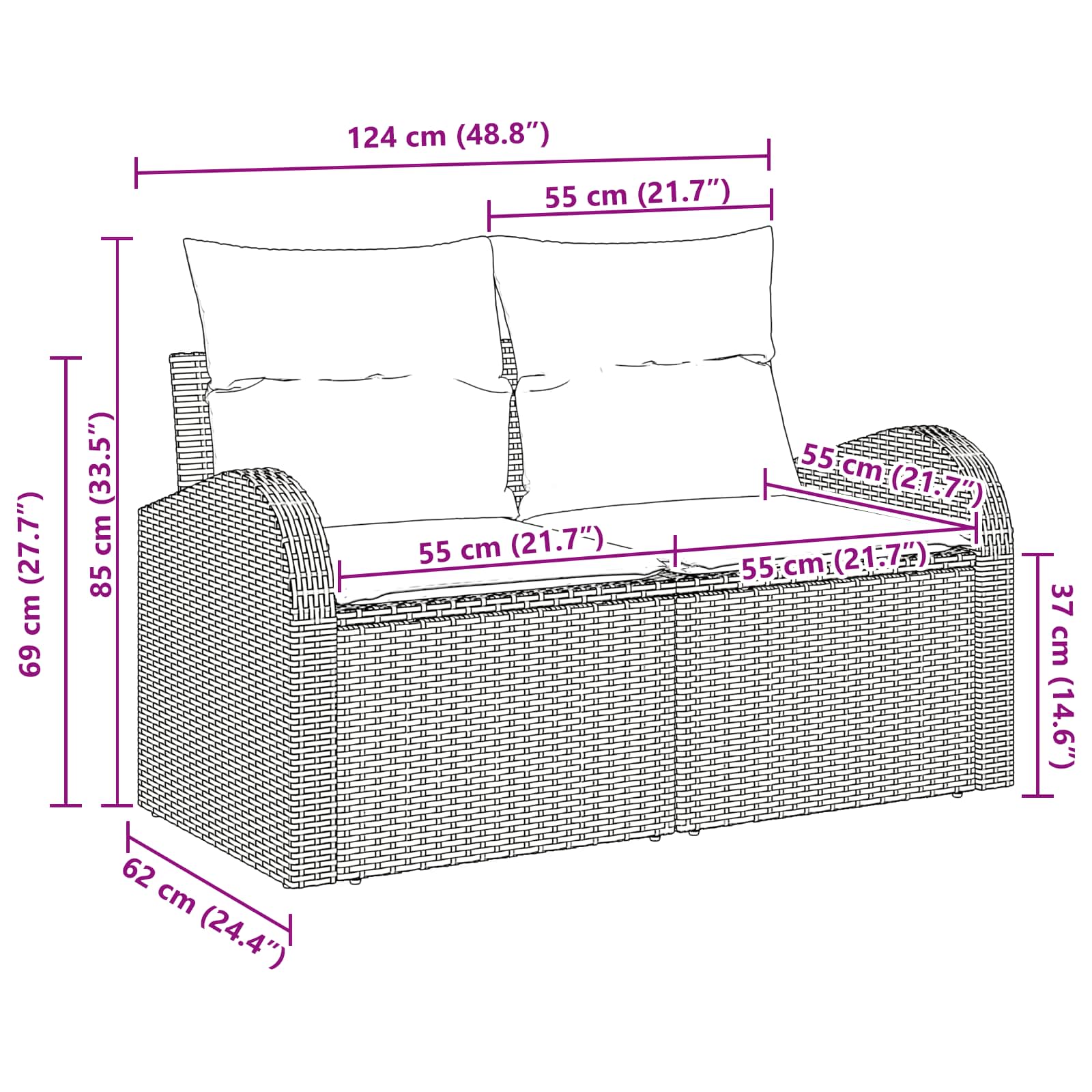 Sodo sofa Ruda 124 x 62 x 85cm poliratanas