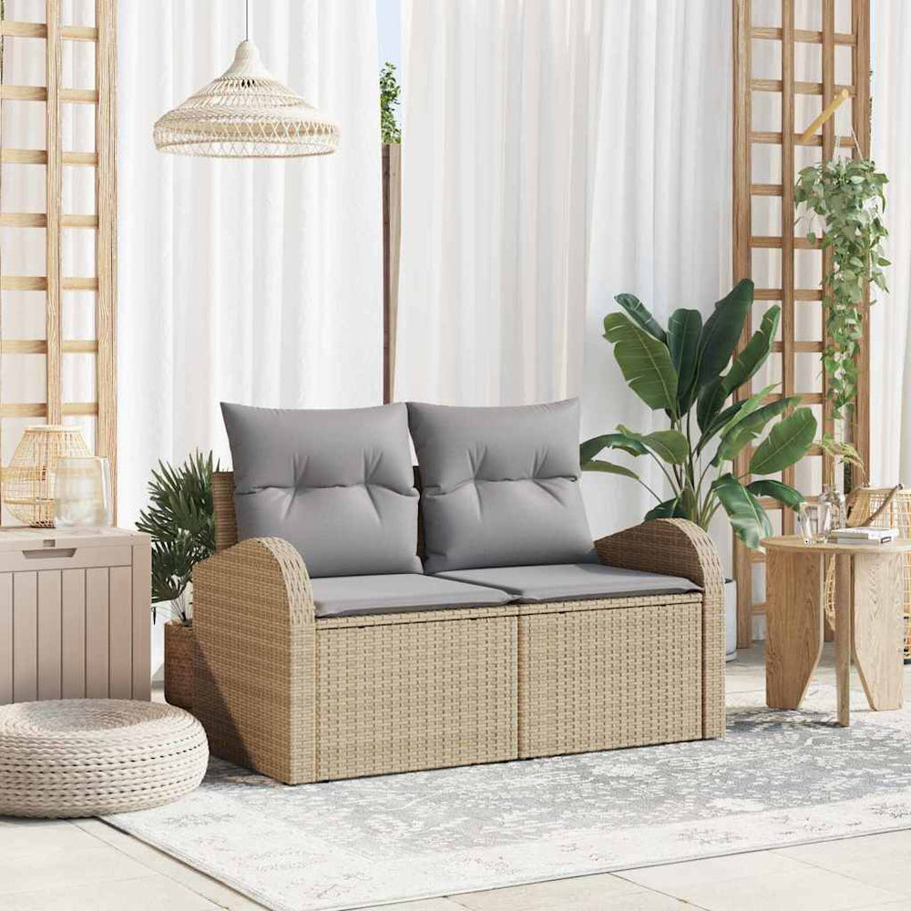 2 vietų sodo sofa su saugojimu & pagalvėmis smėlio poli ratanas