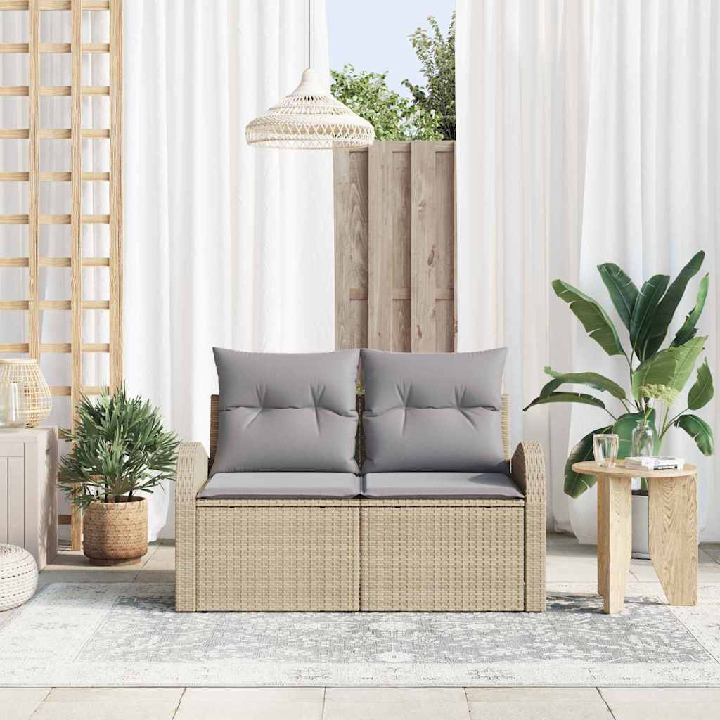 2 vietų sodo sofa su saugojimu & pagalvėmis smėlio poli ratanas