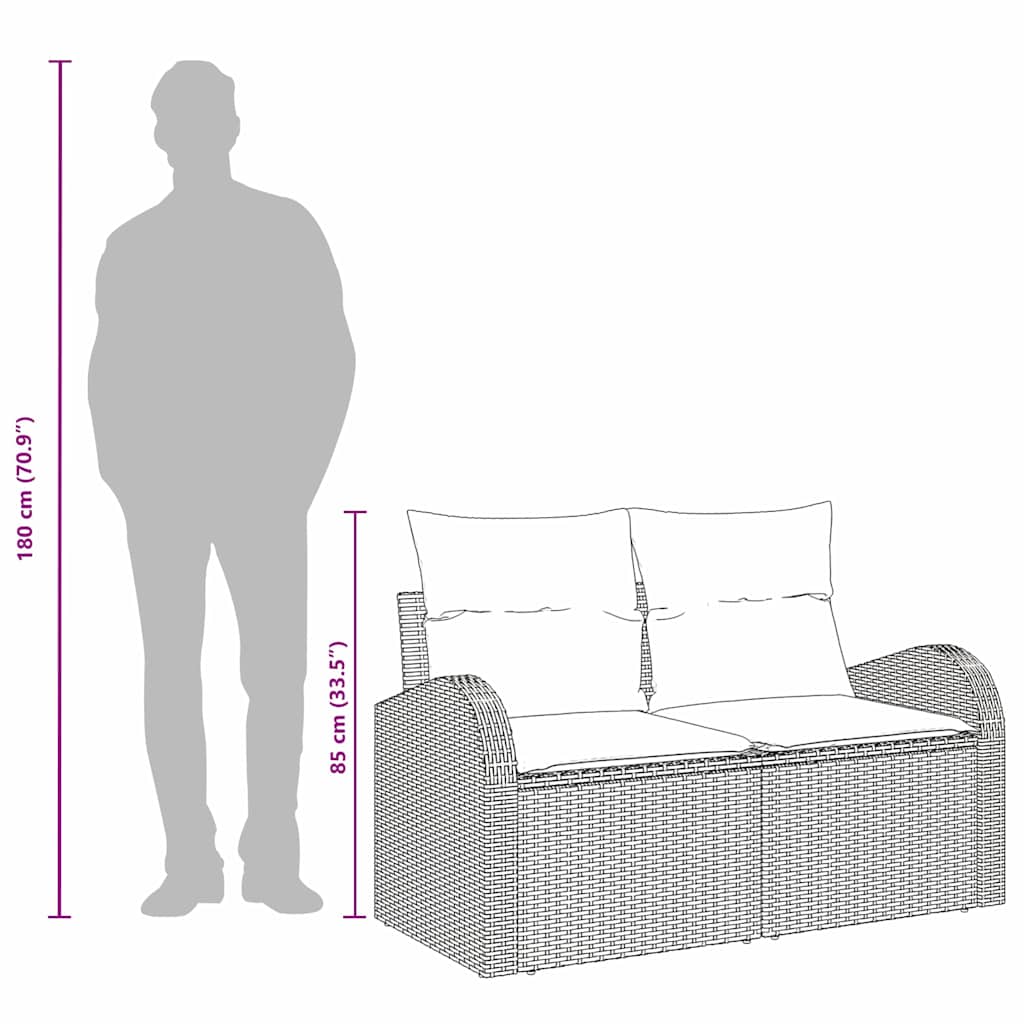 2 vietų sodo sofa su saugojimu & pagalvėmis smėlio poli ratanas