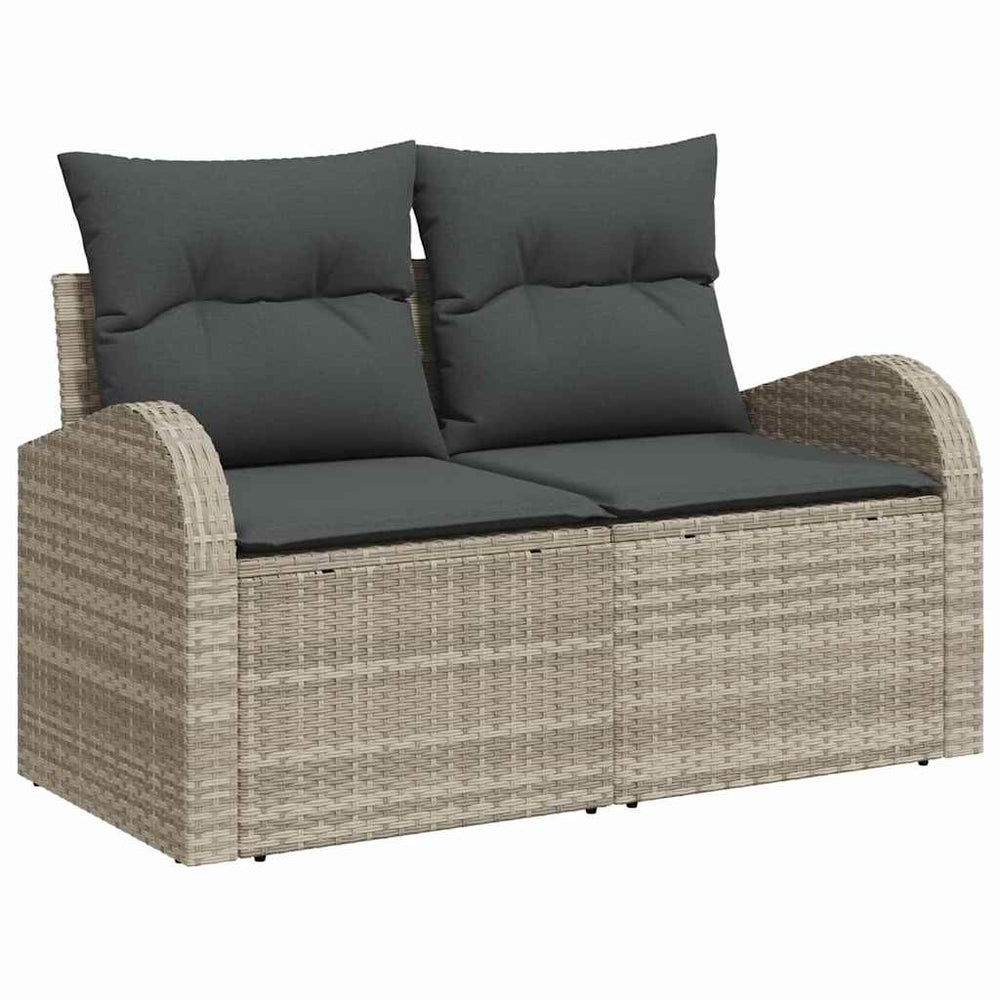 2 vietų sodo sofa su saugojimu ir pagalvėlėmis šviesiai pilka poli ratanas