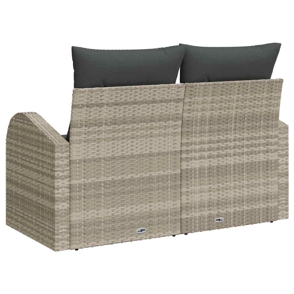 2 vietų sodo sofa su saugojimu ir pagalvėlėmis šviesiai pilka poli ratanas