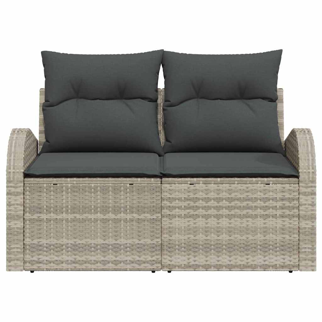 2 vietų sodo sofa su saugojimu ir pagalvėlėmis šviesiai pilka poli ratanas