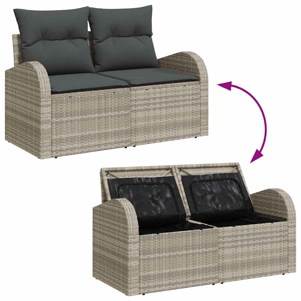 2 vietų sodo sofa su saugojimu ir pagalvėlėmis šviesiai pilka poli ratanas