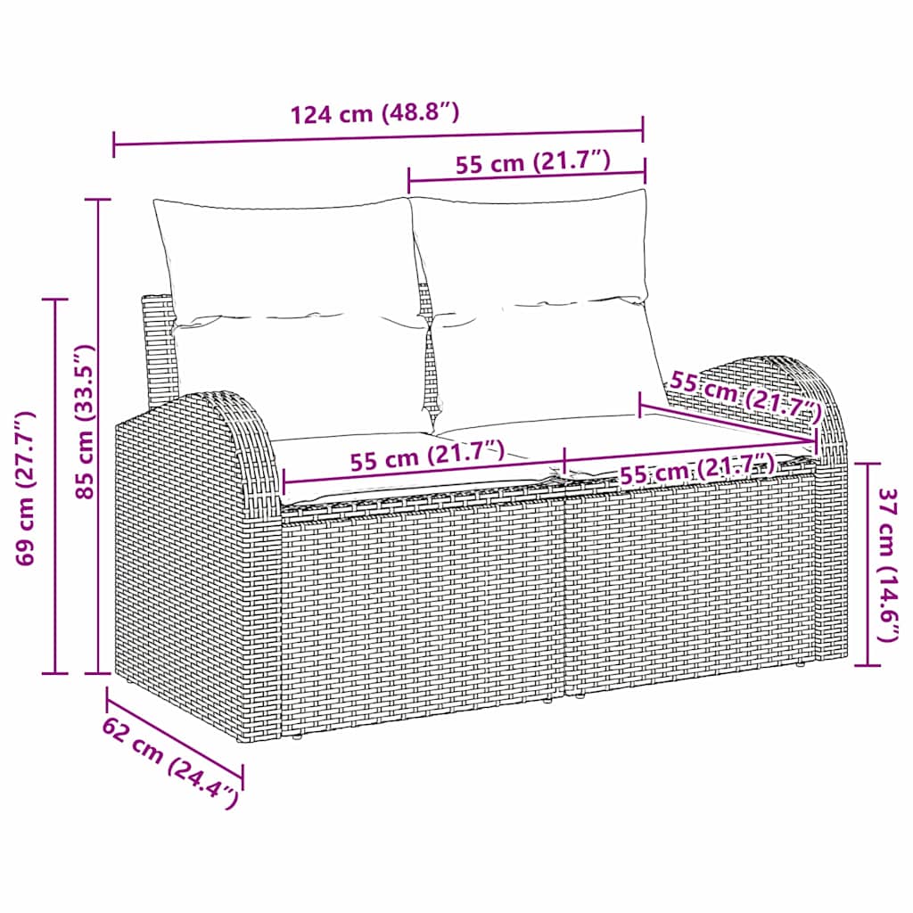 2 vietų sodo sofa su saugojimu ir pagalvėlėmis šviesiai pilka poli ratanas