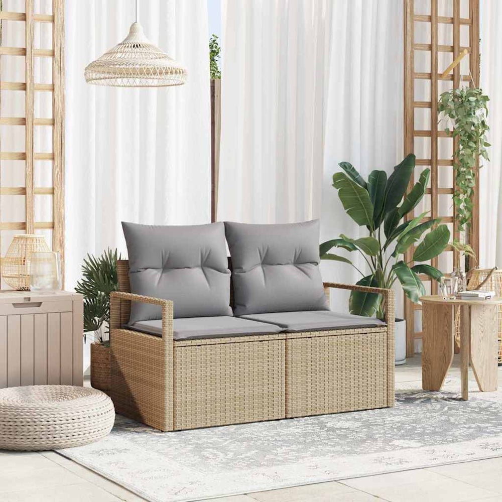 2-vietė sodui sofa su pagalvėmis smėlio spalvos poli ratanas